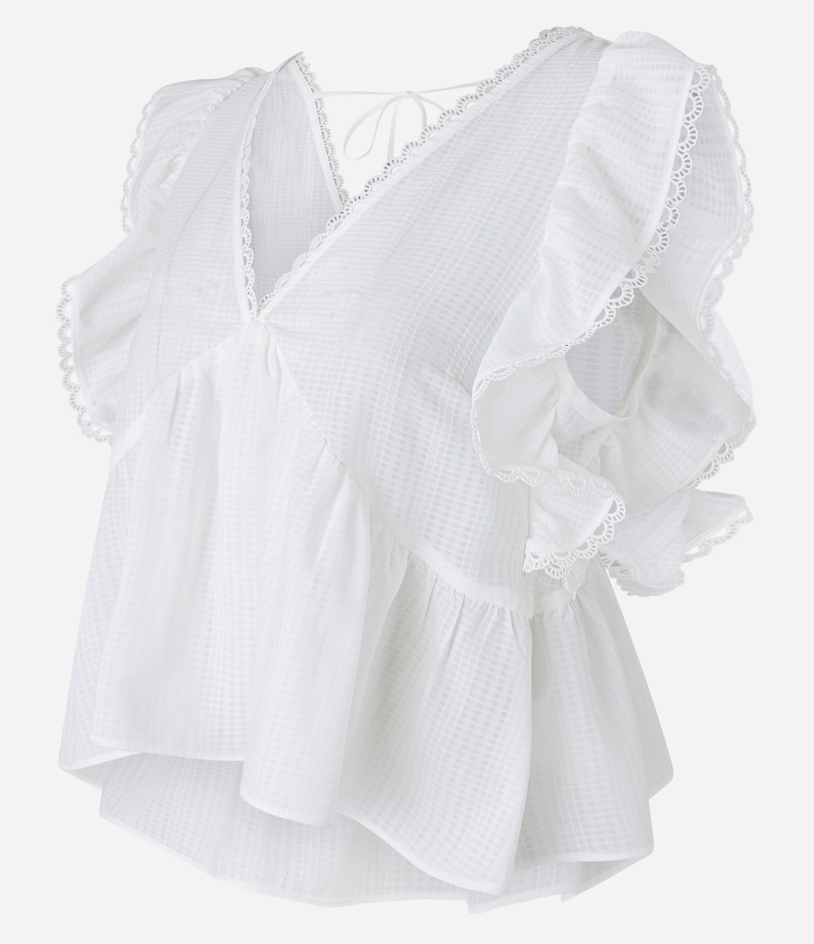 Blusa Sem Manga em Chiffon Texturizado com Babado Branco Neve 5