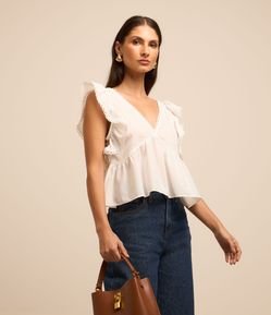 Blusa Sem Manga em Chiffon Texturizado com Babado