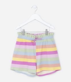Short Clochard Infantil em Cotton Canelado e Estampa de Listras - Tam 5 a 14 anos