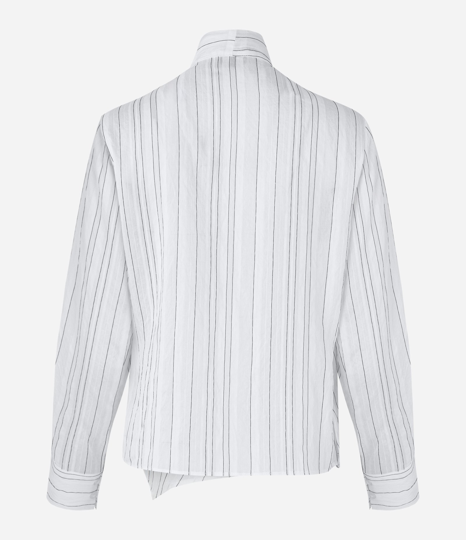 Blusa em Crepe com Amarração na Gola e Estampa Listrada Branco Neve 6