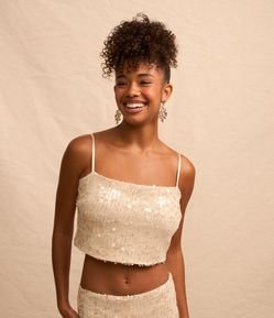 Blusa Cropped em Paetês Metalizados