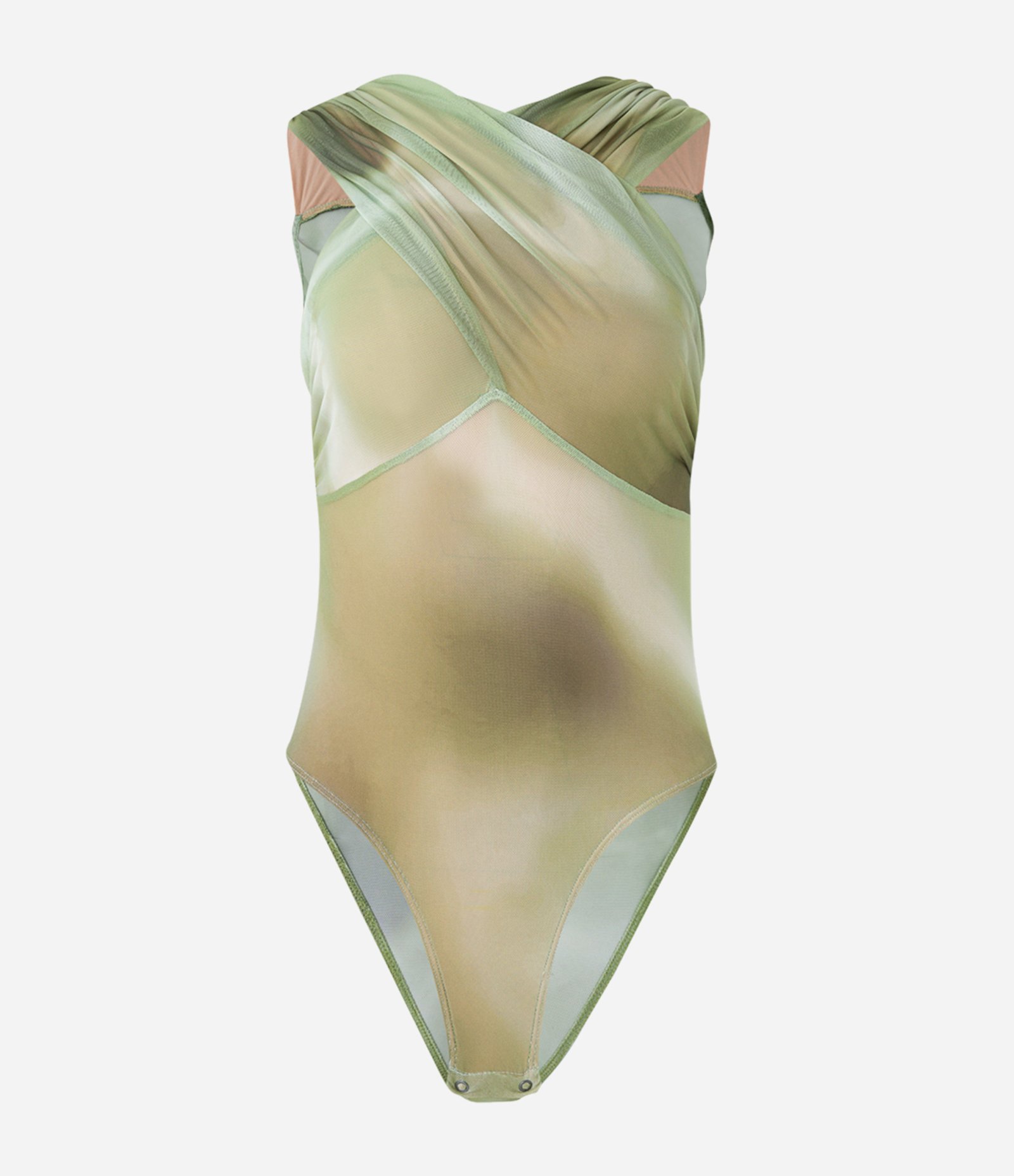 Body em Tule Transpassado Ombro a Ombro com Estampa Manchada Verde 6