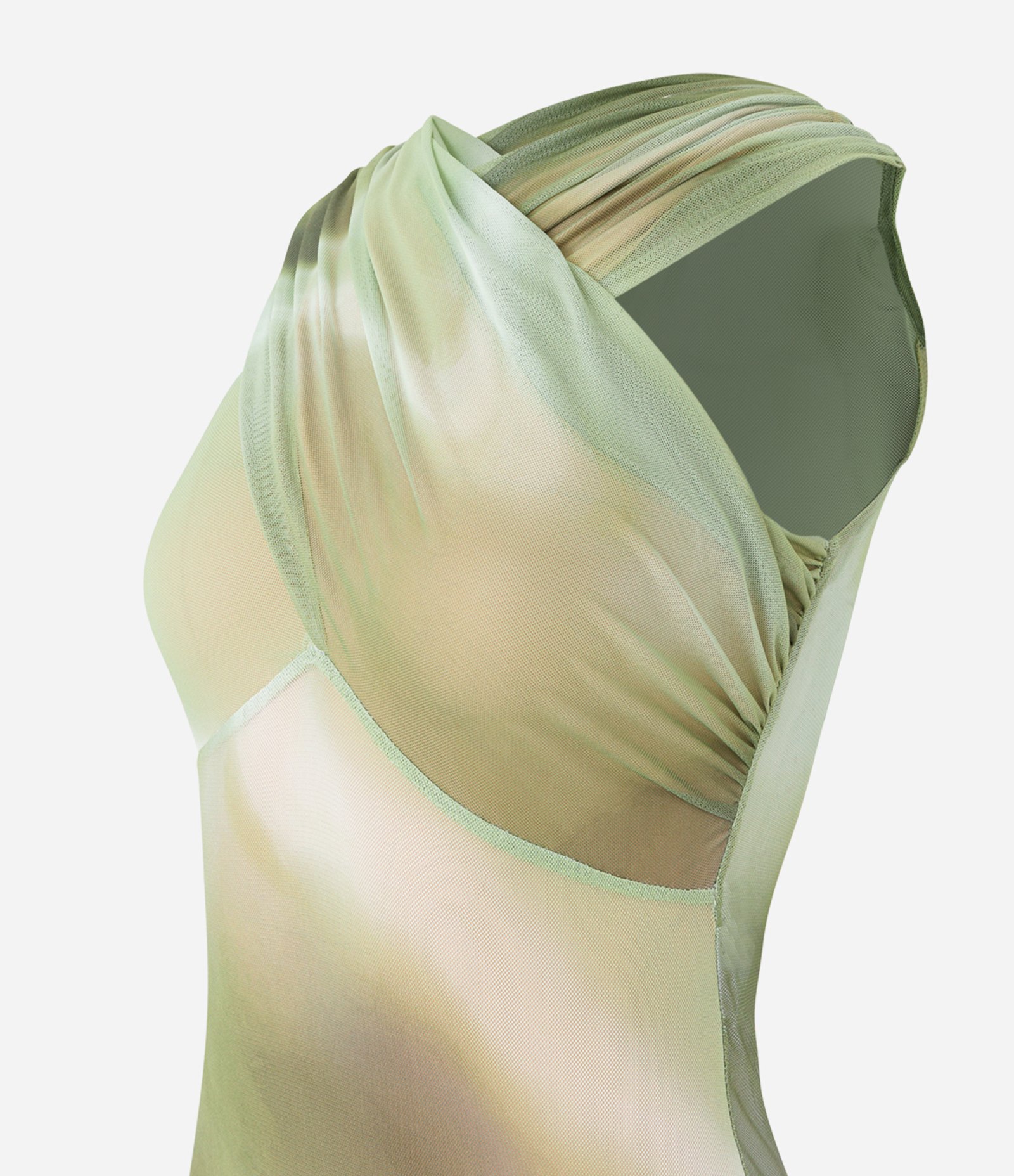 Body em Tule Transpassado Ombro a Ombro com Estampa Manchada Verde 7