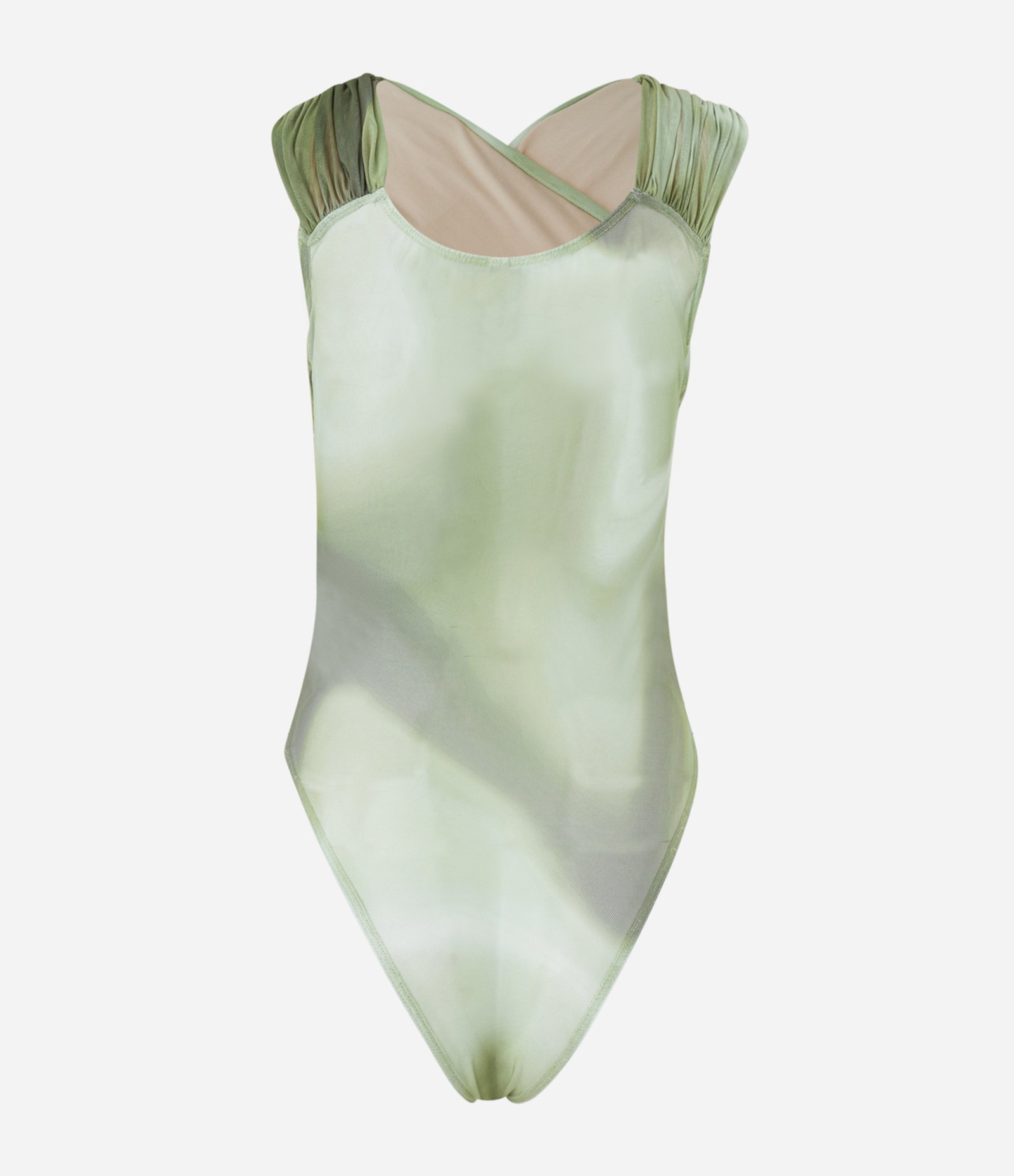 Body em Tule Transpassado Ombro a Ombro com Estampa Manchada Verde 8