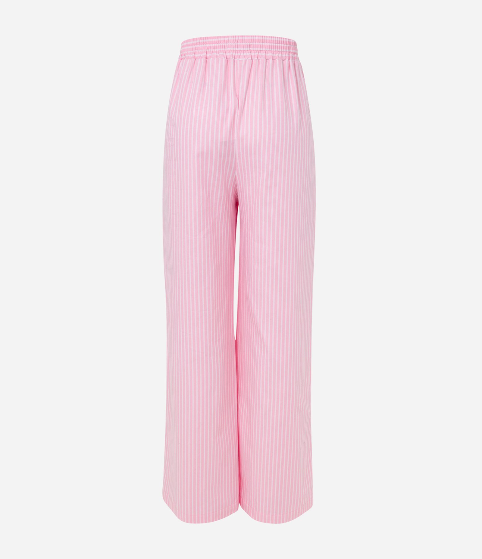 Calça Pantalona em Tricoline em Listras em Fio Tinto Rosa 5