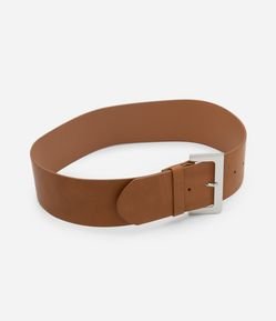 Cinto Largo em PU com Textura e Fivela Quadrada