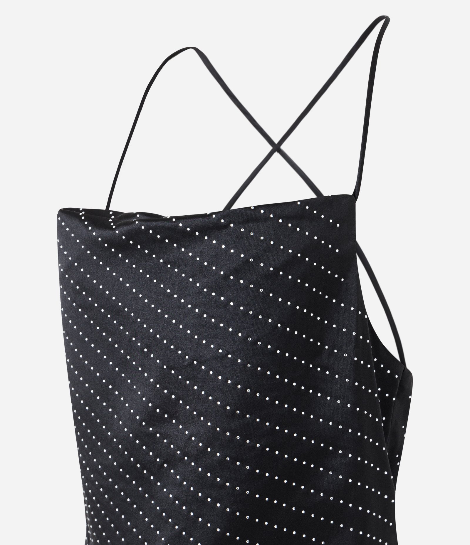 Vestido Curto em Cetim com Decote Degagê e Brilhos Aplicados Preto 6