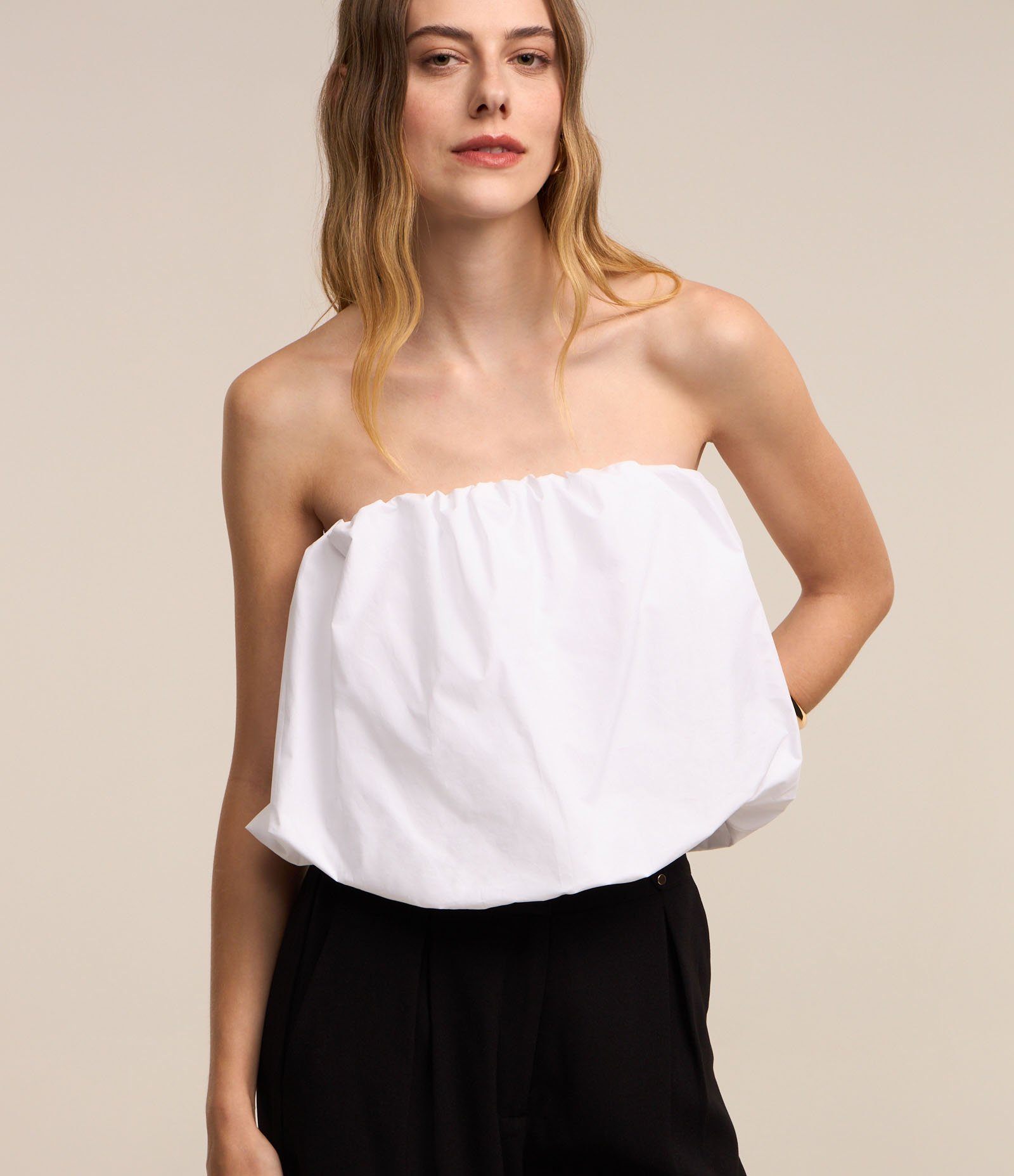 Body Tomara que Caia em Tricoline com Efeito Balonê Branco Neve 1