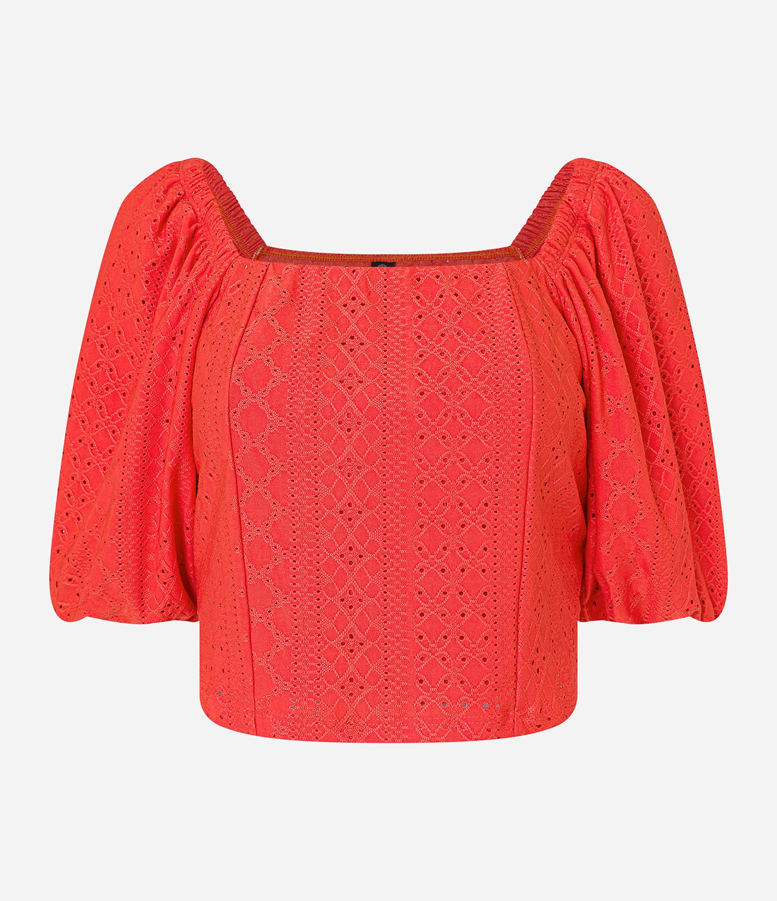 Blusa em Laise Manga Bufante com Babado na Barra Laranja 4