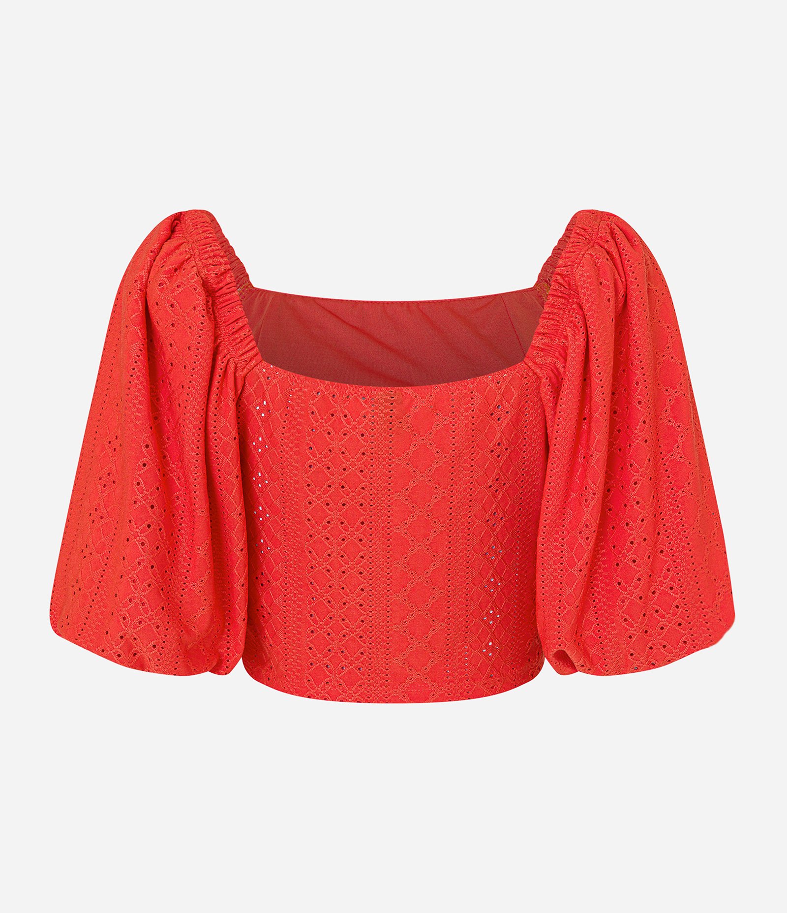 Blusa em Laise Manga Bufante com Babado na Barra Laranja 6