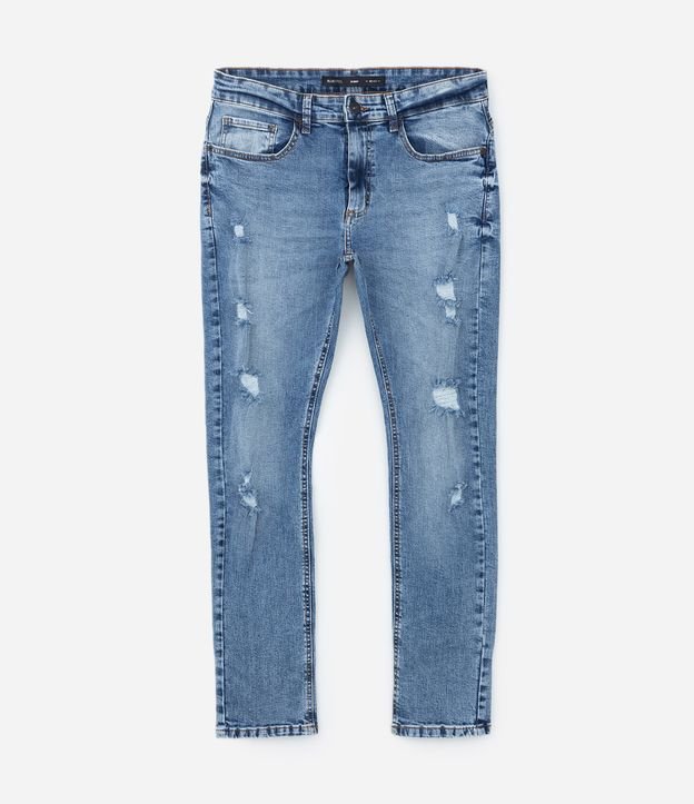 Calça Skinny em Jeans com Detalhes em Puídos