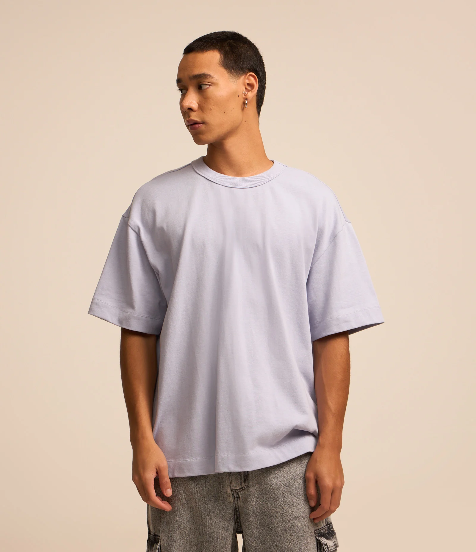 Camiseta Boxy em Algodão com Manga Curta Lilás 1