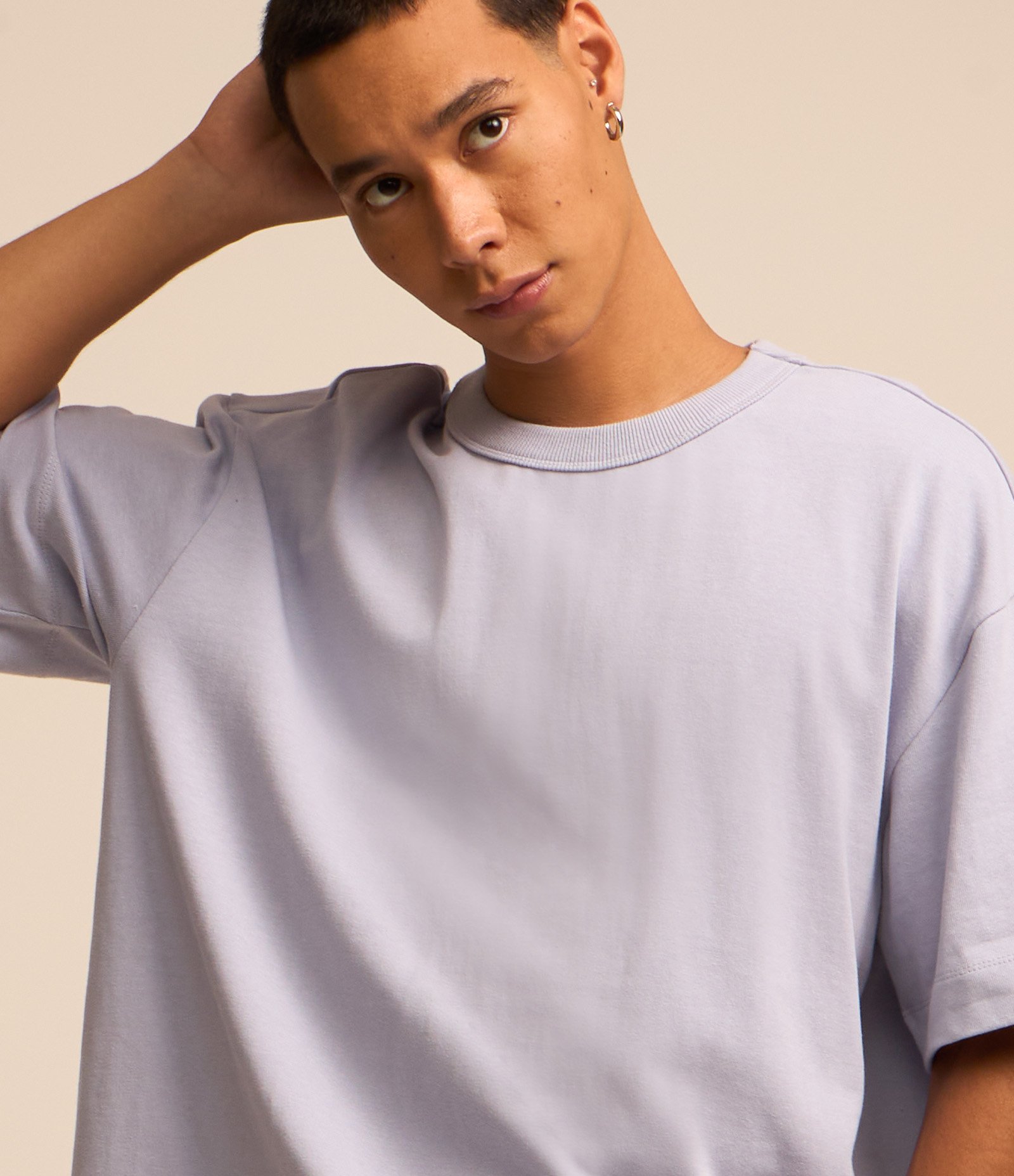 Camiseta Boxy em Algodão com Manga Curta Lilás 3