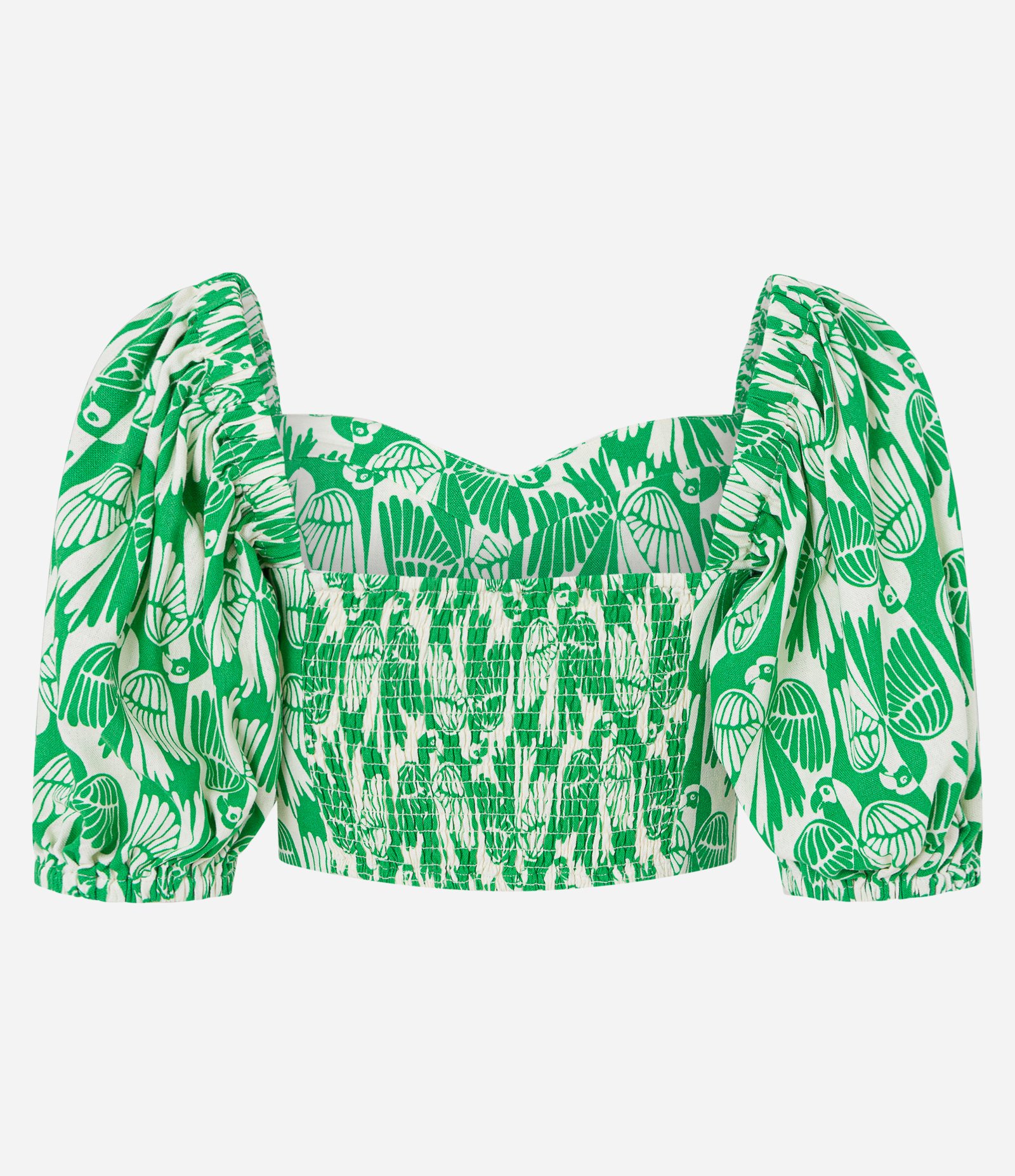 Blusa Cropped em Viscose e Linho com Estampa Ararinhas Verde 6