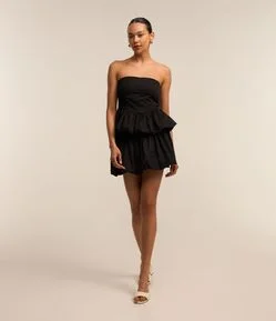 Saia Balonê Alfaiatada com Pregas e Fechamento Lateral em Zíper