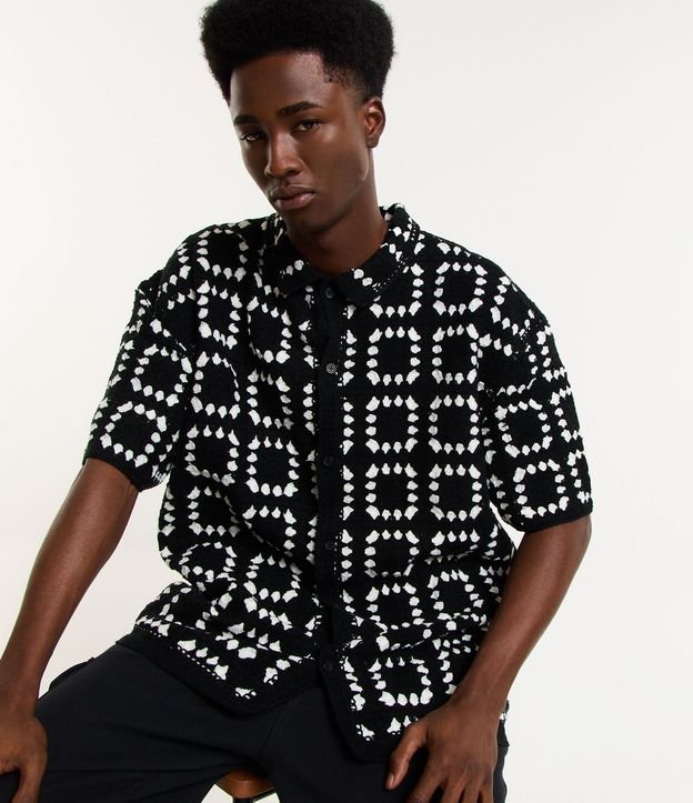 Camisa Relaxed com Textura e Estampa Quadriculada