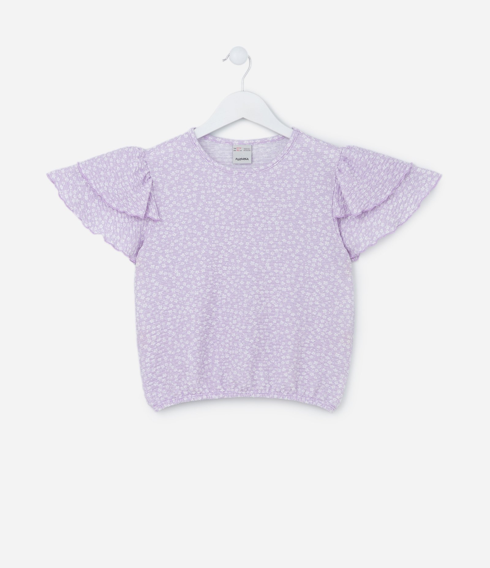 Blusa Infantil Texturizada com Estampa Floral Liberty e Manga Ampla - Tam 5 a 14 anos Lilás 1