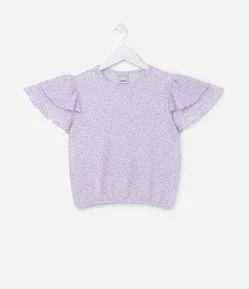 Blusa Infantil Texturizada com Estampa Floral Liberty e Manga Ampla - Tam 5 a 14 anos