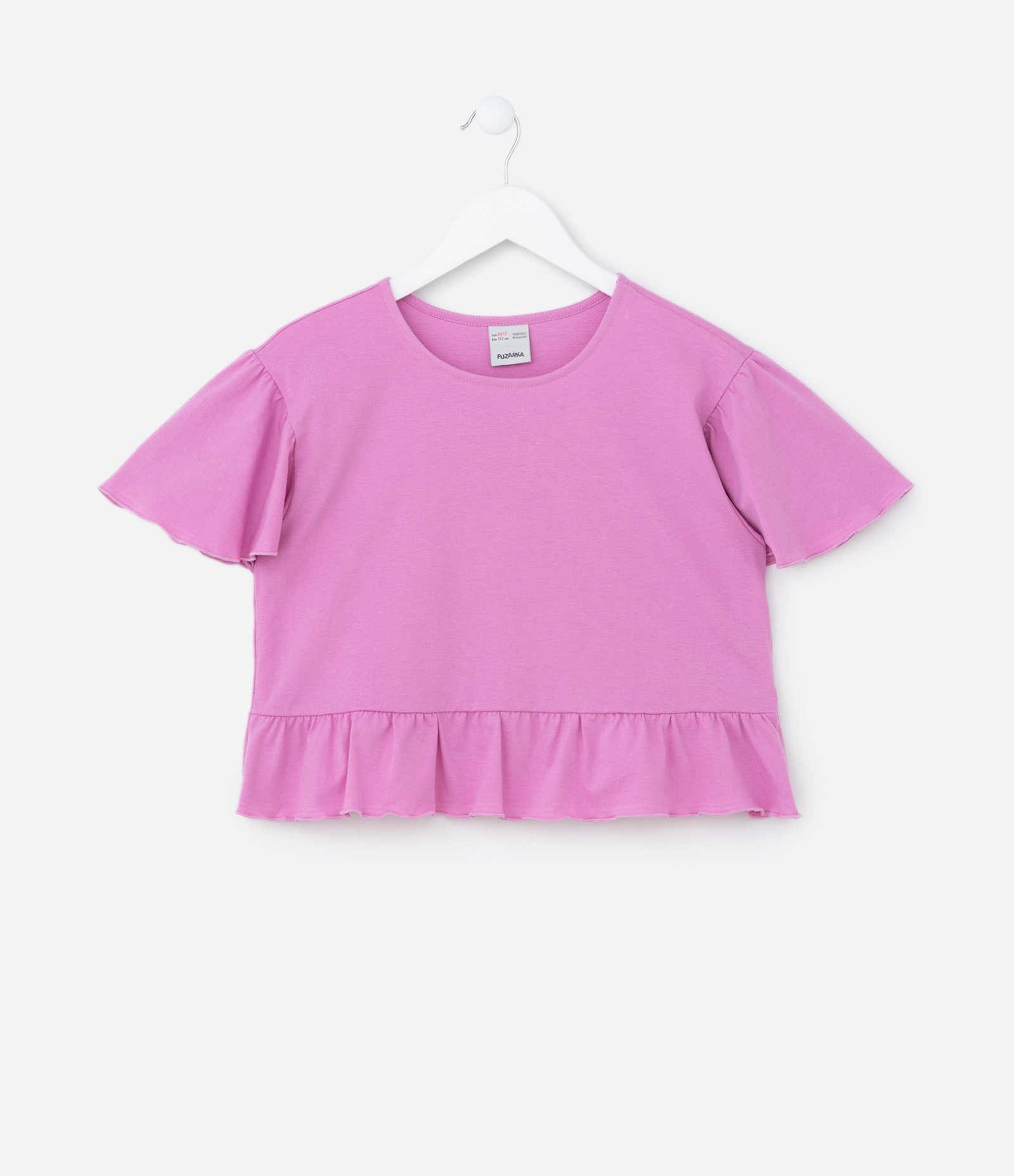 Blusa Cropped Infantil em Algodão com Manga Ampla e Babadinho - Tam 5 a 14 anos Rosa 1
