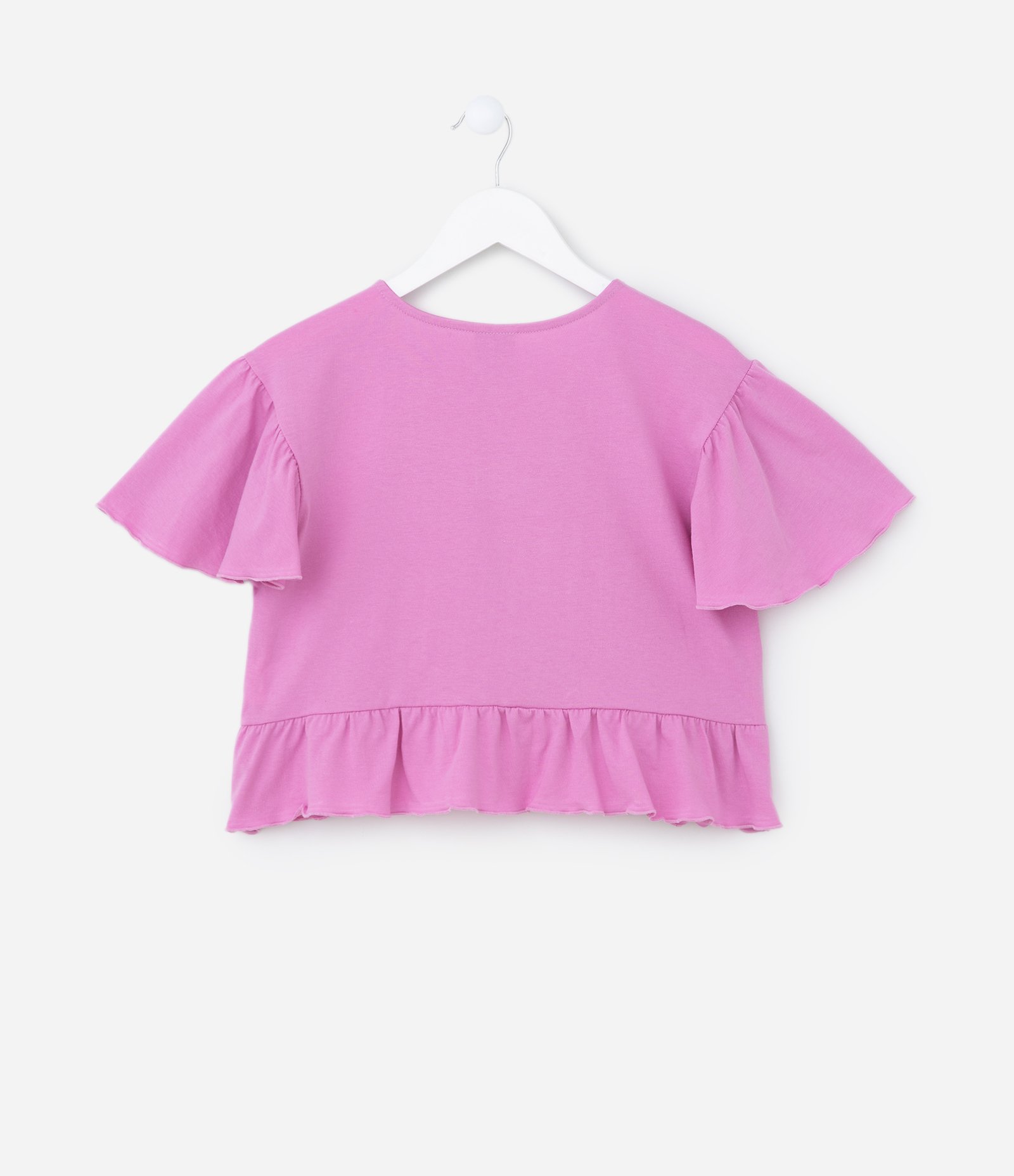 Blusa Cropped Infantil em Algodão com Manga Ampla e Babadinho - Tam 5 a 14 anos Rosa 2