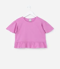 Blusa Cropped Infantil em Algodão com Manga Ampla e Babadinho - Tam 5 a 14 anos
