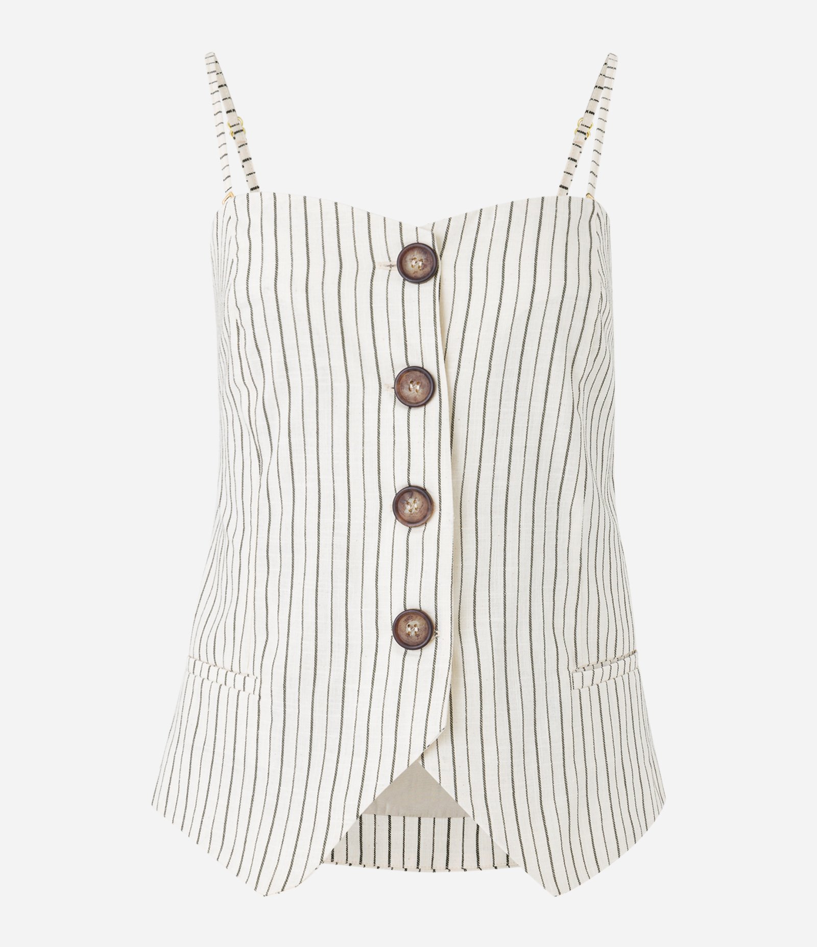 Blusa em Tricoline Listrado com Alcinha Removível e Abotoamento Frontal Off White 5