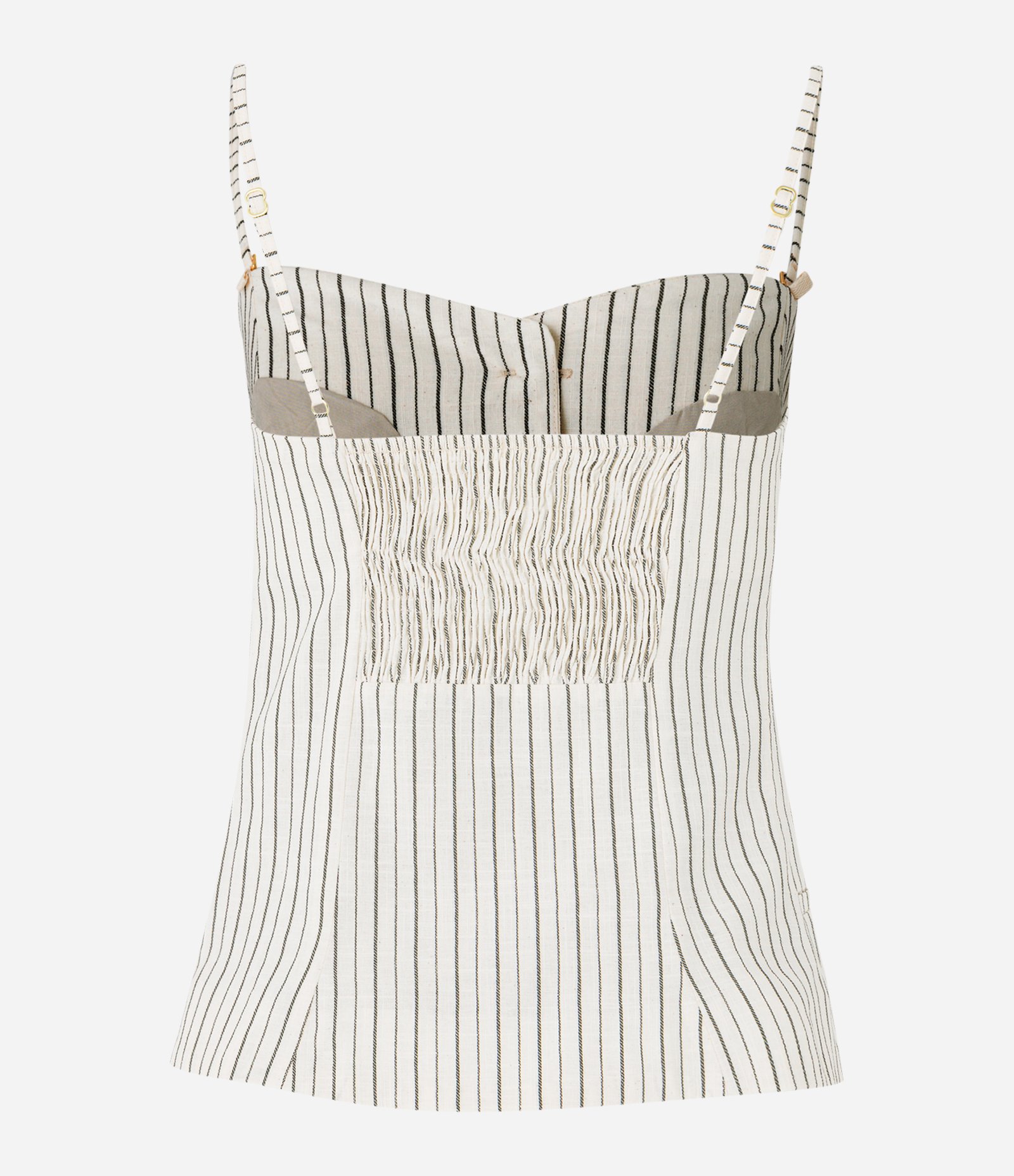 Blusa em Tricoline Listrado com Alcinha Removível e Abotoamento Frontal Off White 6