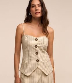 Blusa em Tricoline Listrado com Alcinha Removível e Abotoamento Frontal