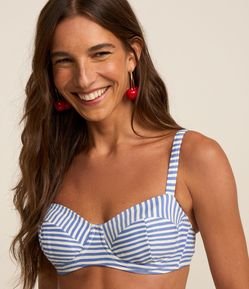 Biquíni Top Meia Taça em Microfibra com Estampa de Listrada
