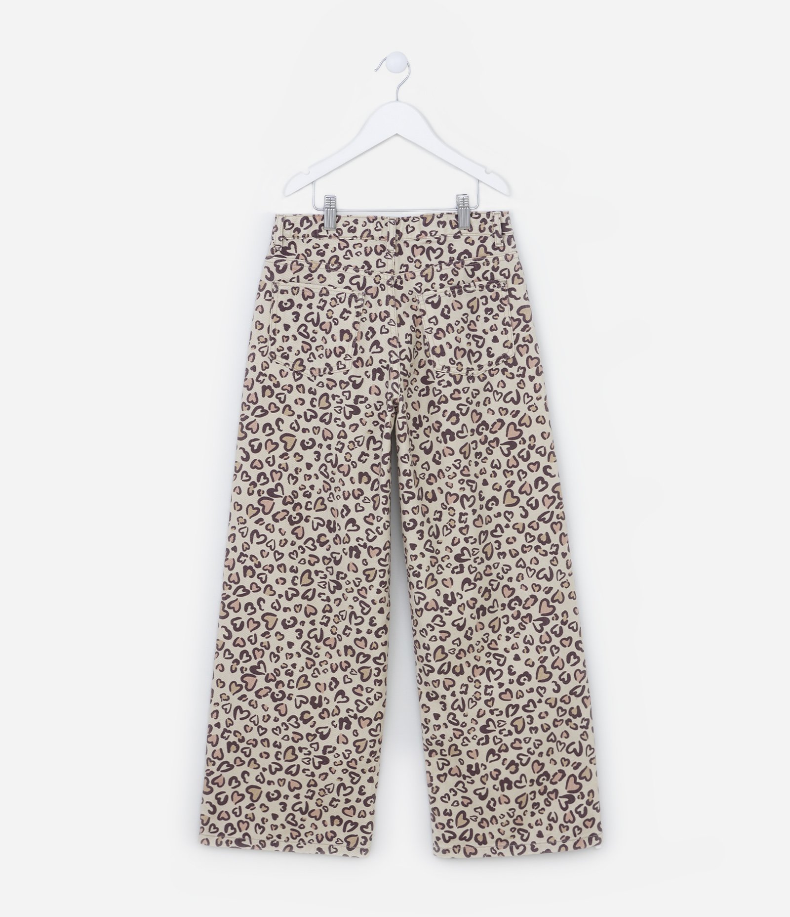 Calça Wide Leg Infantil em Jeans com Estampa de Oncinha - Tam 5 a 14 Anos Bege 2