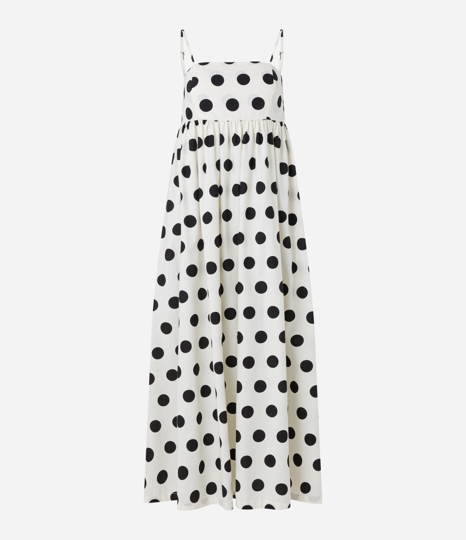 Vestido New Midi em Tricoline Poá com Lastex nas Costas Branco 6