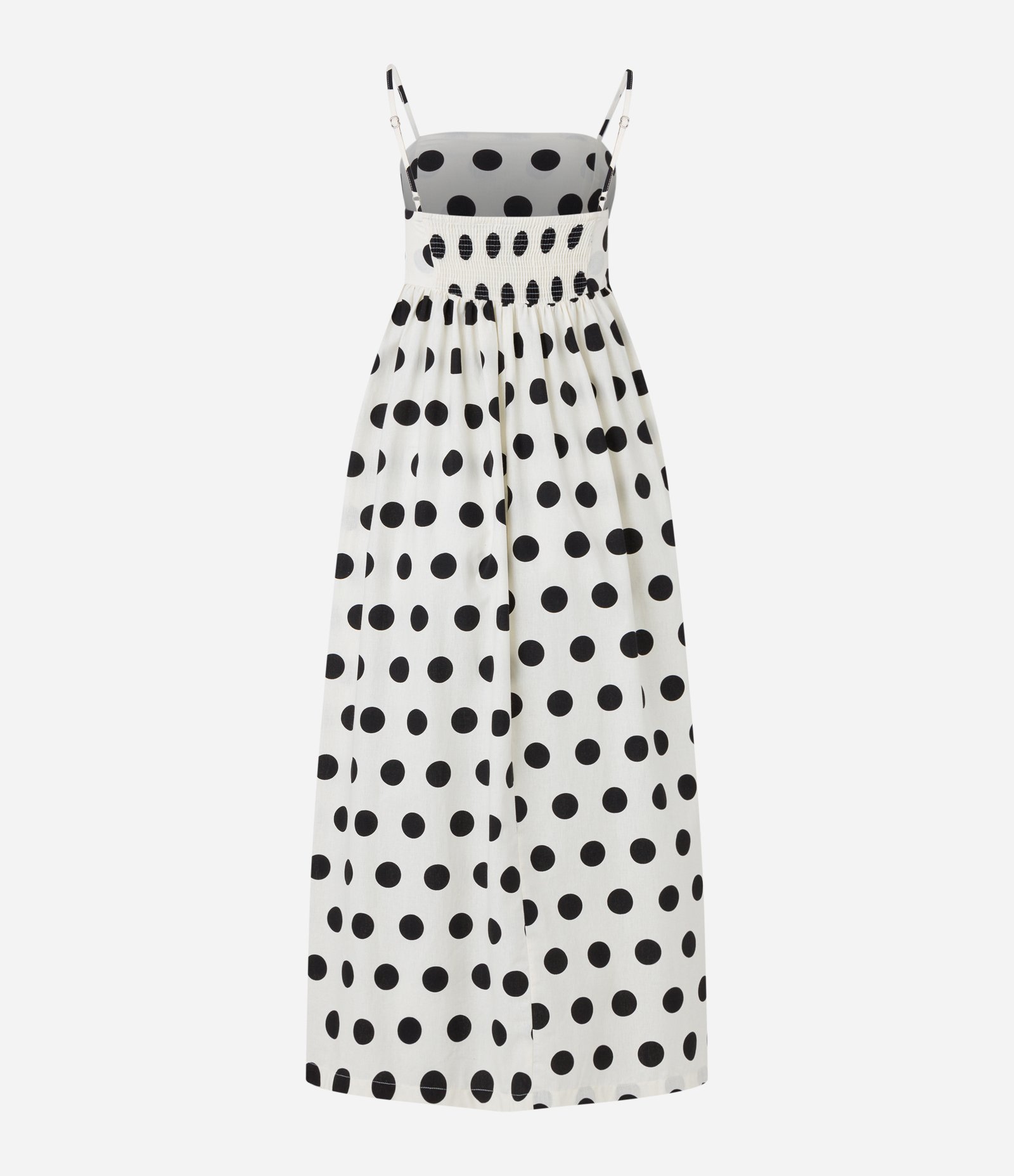 Vestido New Midi em Tricoline Poá com Lastex nas Costas Branco 7