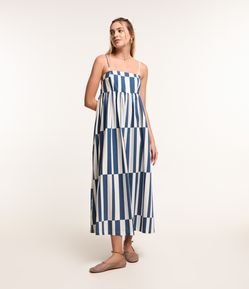 Vestido New Midi em Tricoline com Alcinhas Finas e Lastex nas Costas