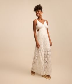 Vestido New Midi em Renda com Alças de Corda e Amarração