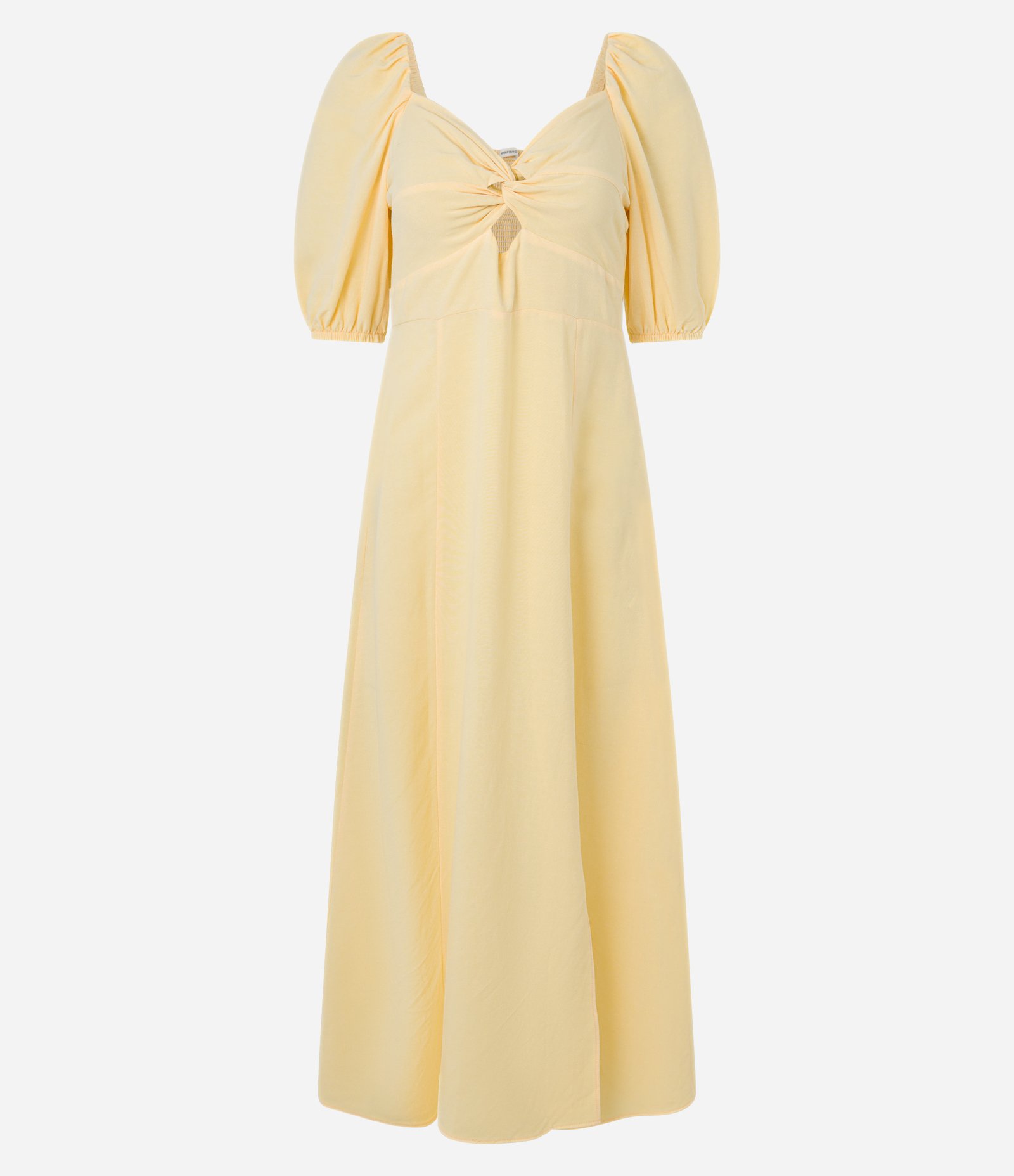 Vestido Midi em Viscolinho com Decote Torcido e Manga Bufante Amarelo 6