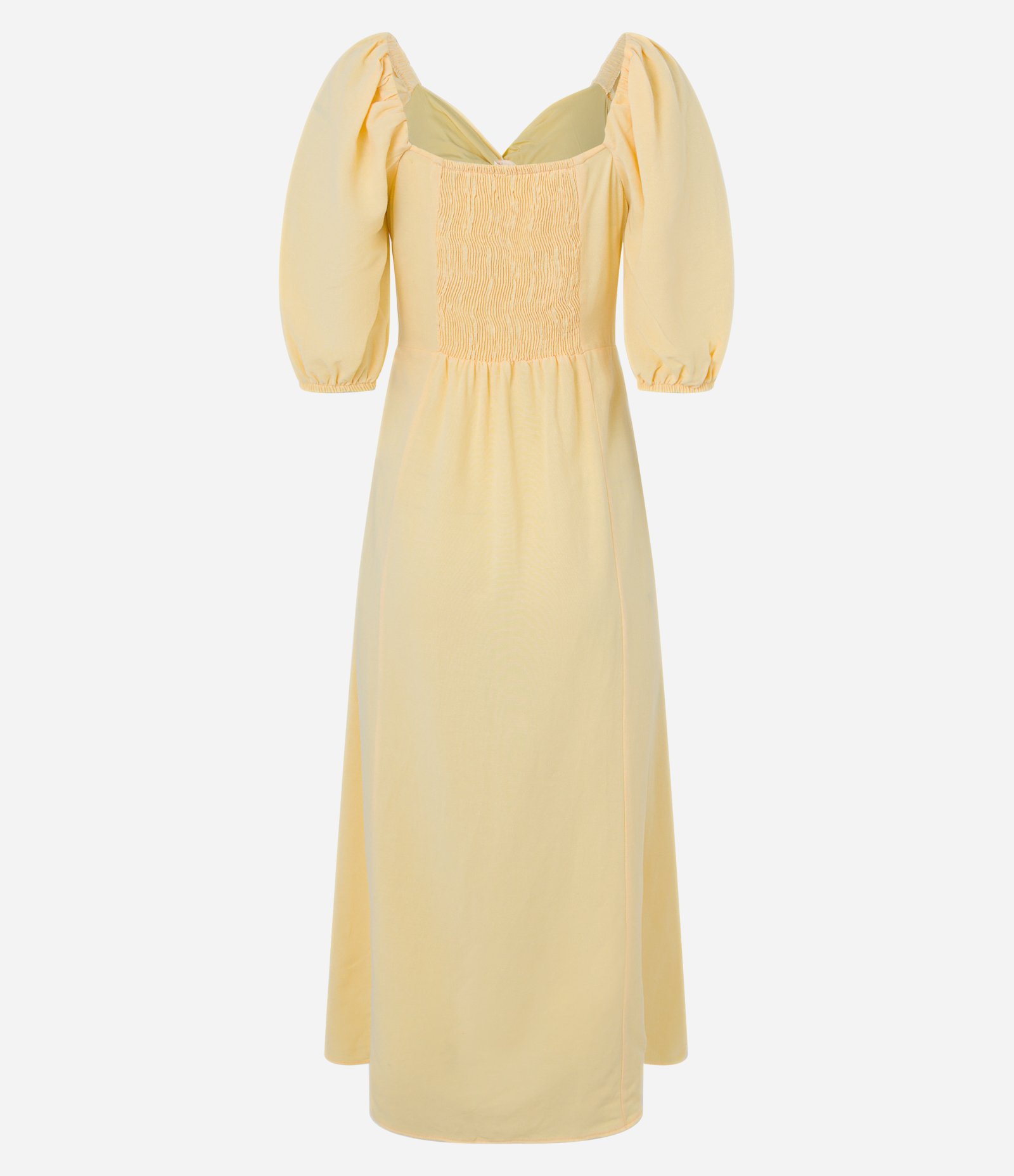 Vestido Midi em Viscolinho com Decote Torcido e Manga Bufante Amarelo 7