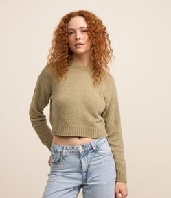 Suéter Curto em Tricô com Ponto Diferenciado