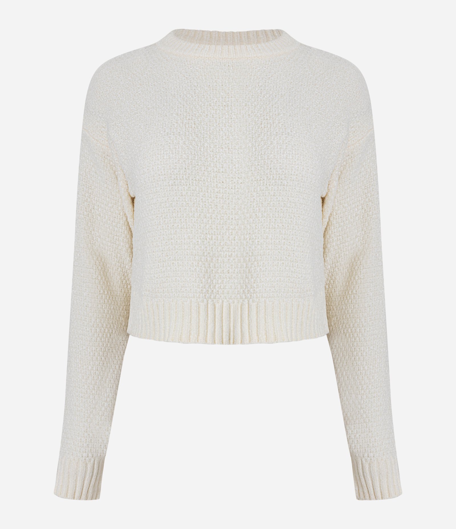 Suéter Curto em Tricô com Ponto Diferenciado Bege 4