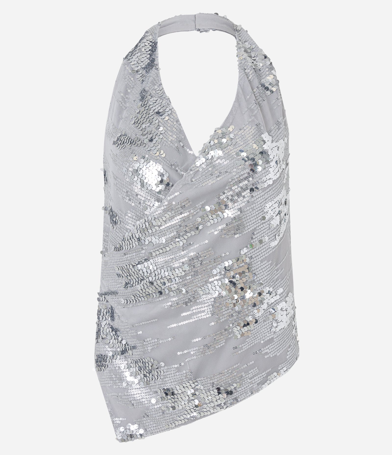 Blusa Frente Única em Paetê com Barra Assimétrica Prata 5