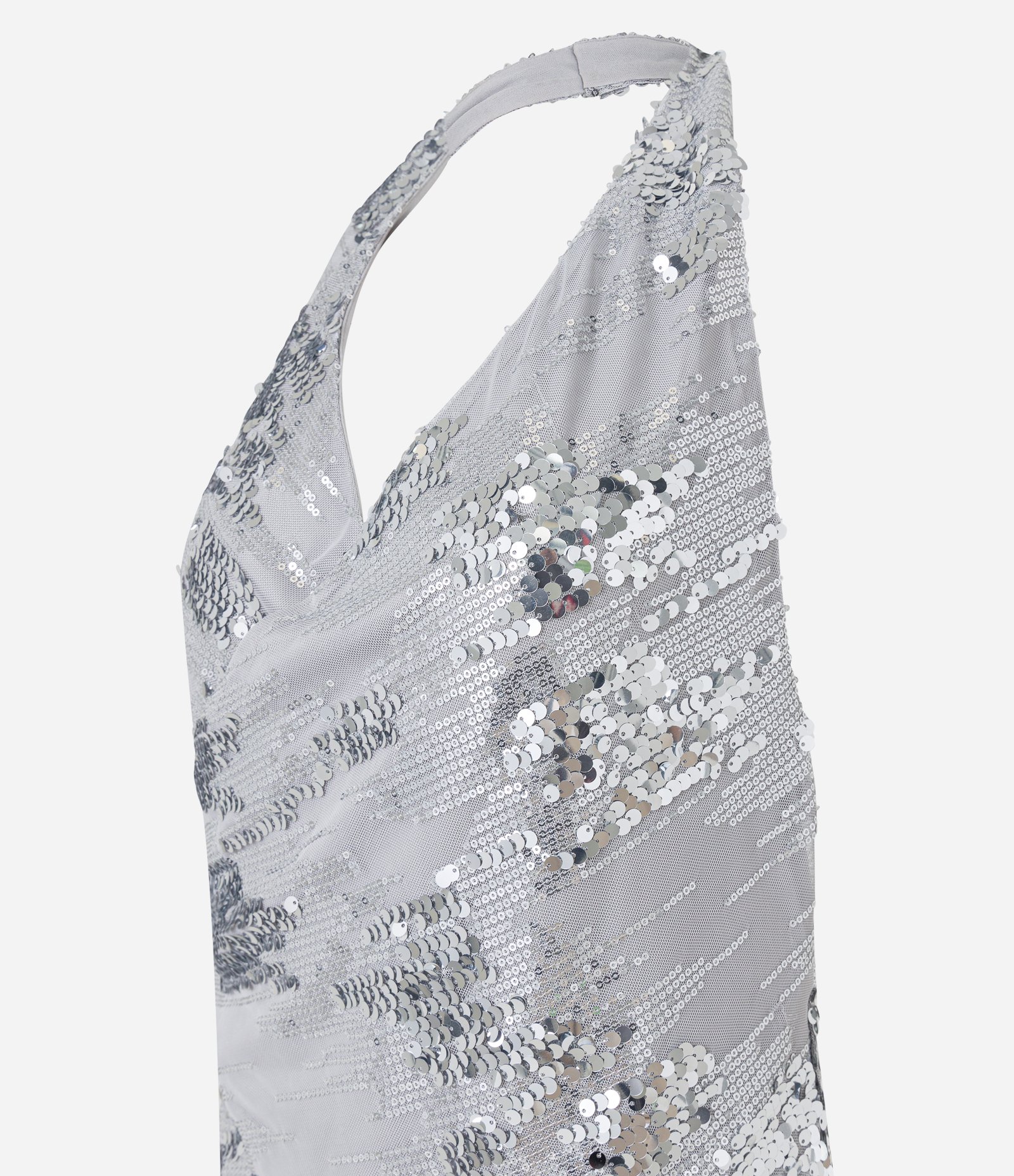 Blusa Frente Única em Paetê com Barra Assimétrica Prata 6