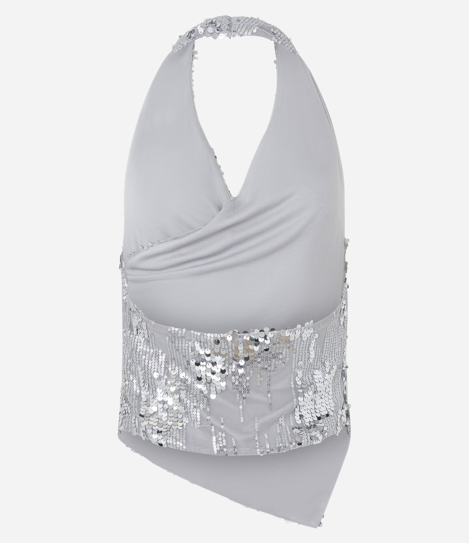 Blusa Frente Única em Paetê com Barra Assimétrica Prata 7