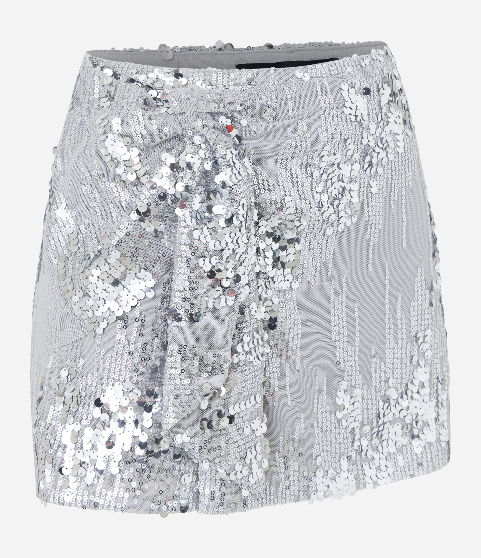 Short Saia Curto em Paetê Metalizado com Amarração Prata 6