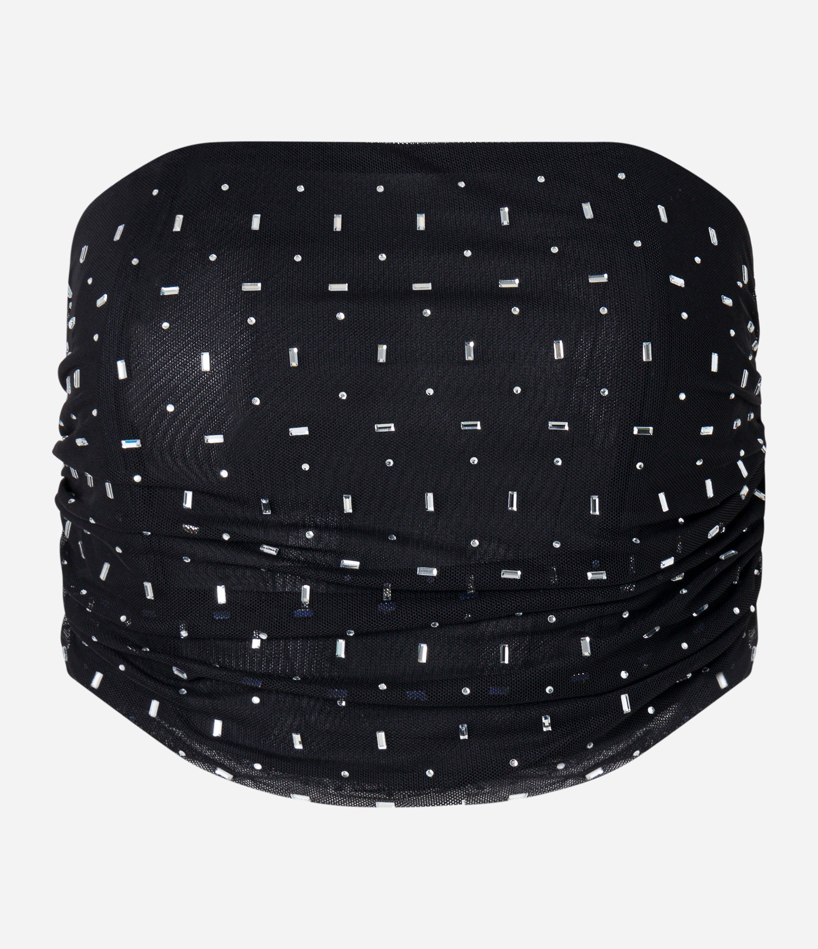 Blusa Cropped em Tule Metalizado com Brilhos Aplicados Preto 5