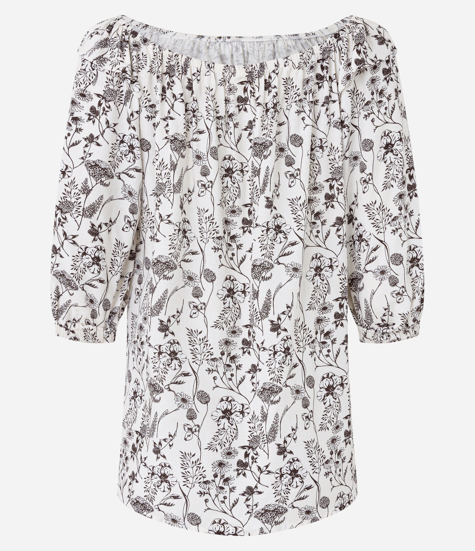 Blusa Ombro a Ombro em Viscolinho com Estampa Raminhos Branco Neve 6