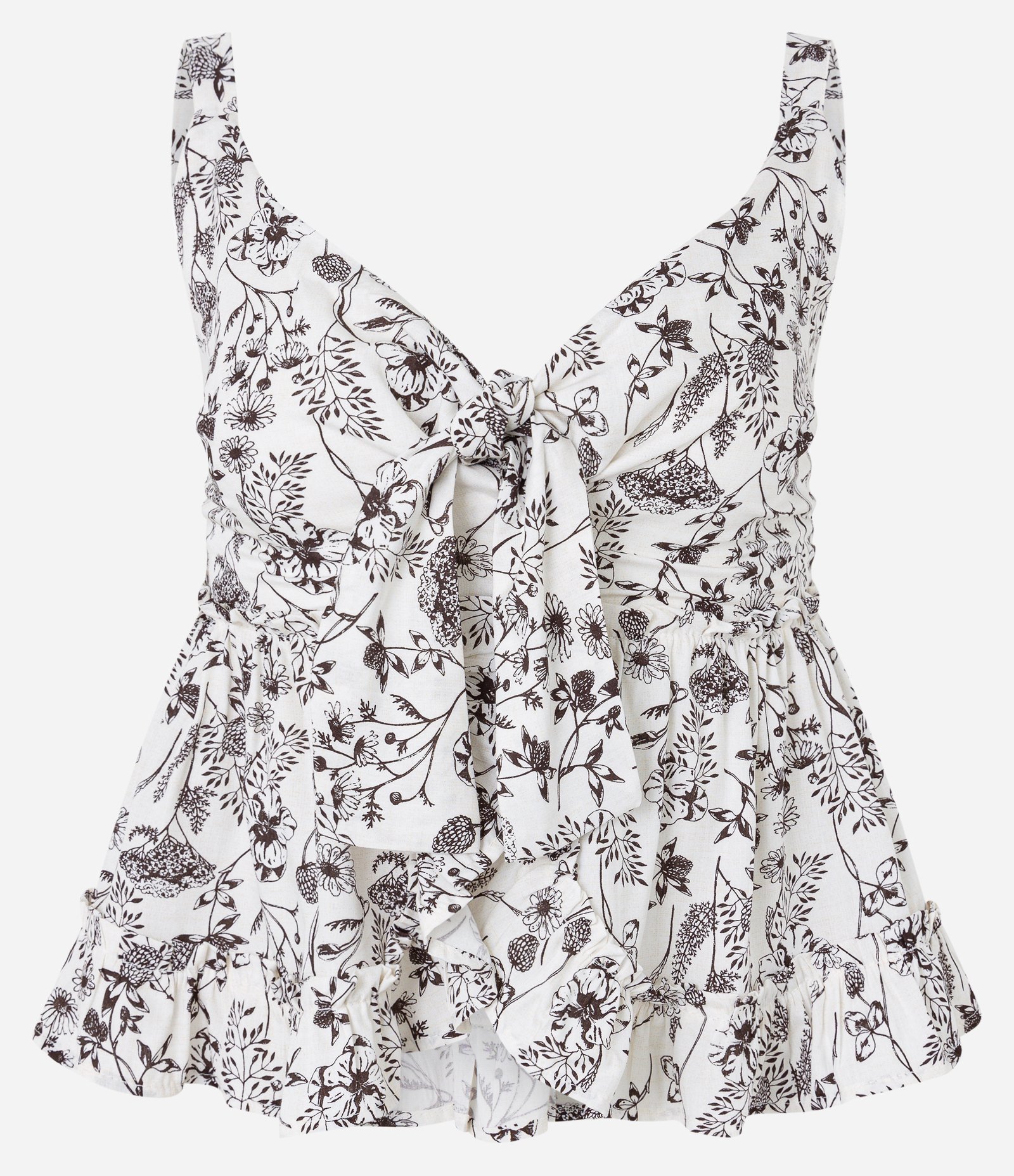 Blusa Regata em Viscose com Laço no Decote e Estampa Raminhos Florais Branco Neve 6