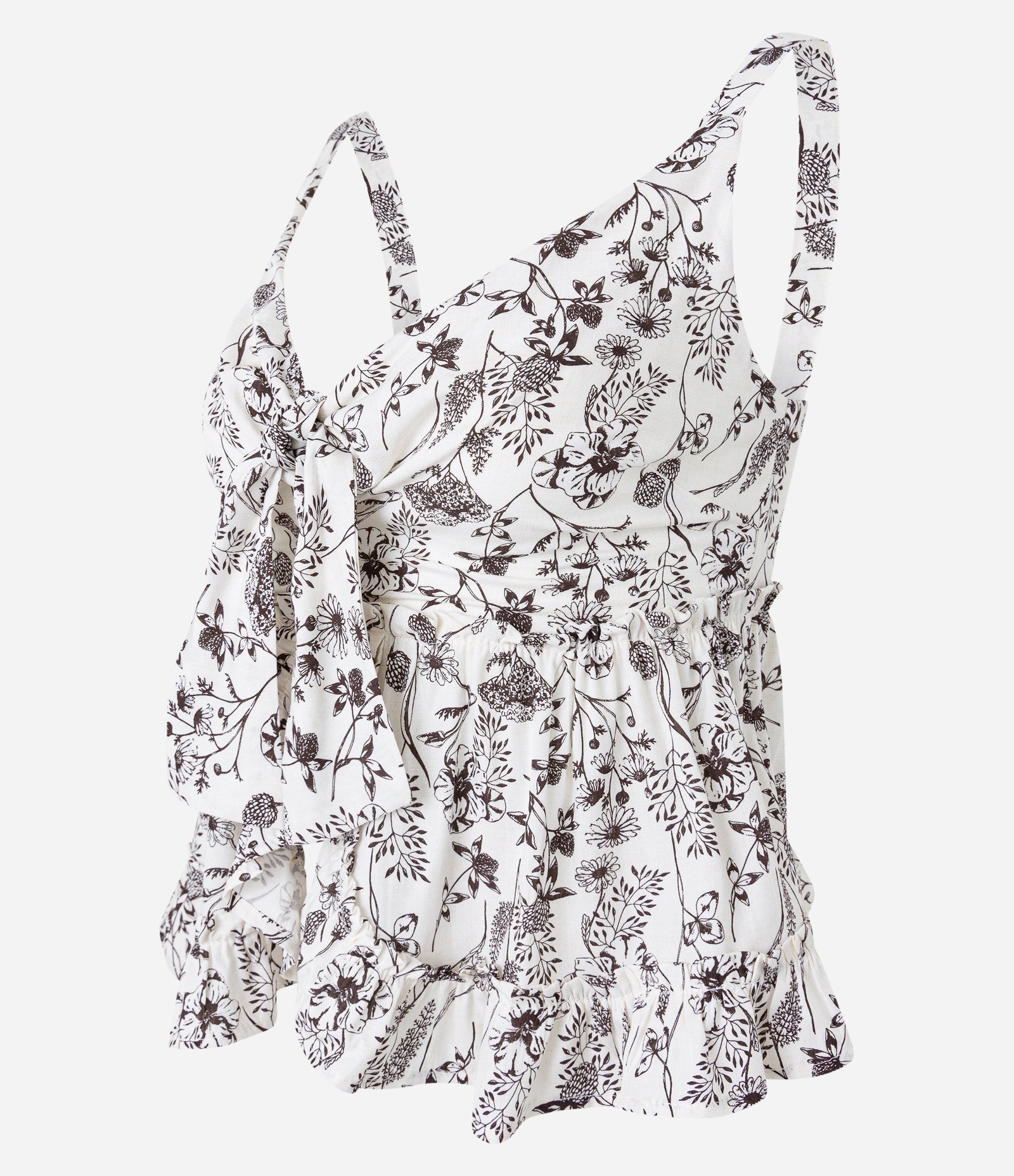 Blusa Regata em Viscose com Laço no Decote e Estampa Raminhos Florais Branco Neve 7
