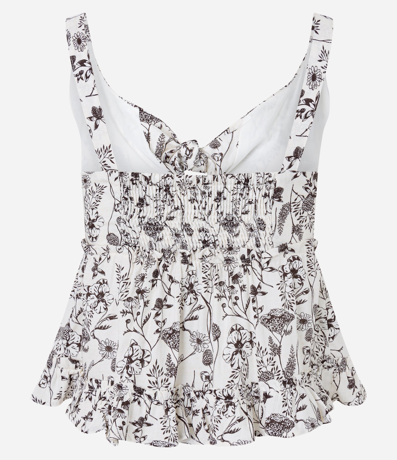 Blusa Regata em Viscose com Laço no Decote e Estampa Raminhos Florais Branco Neve 8