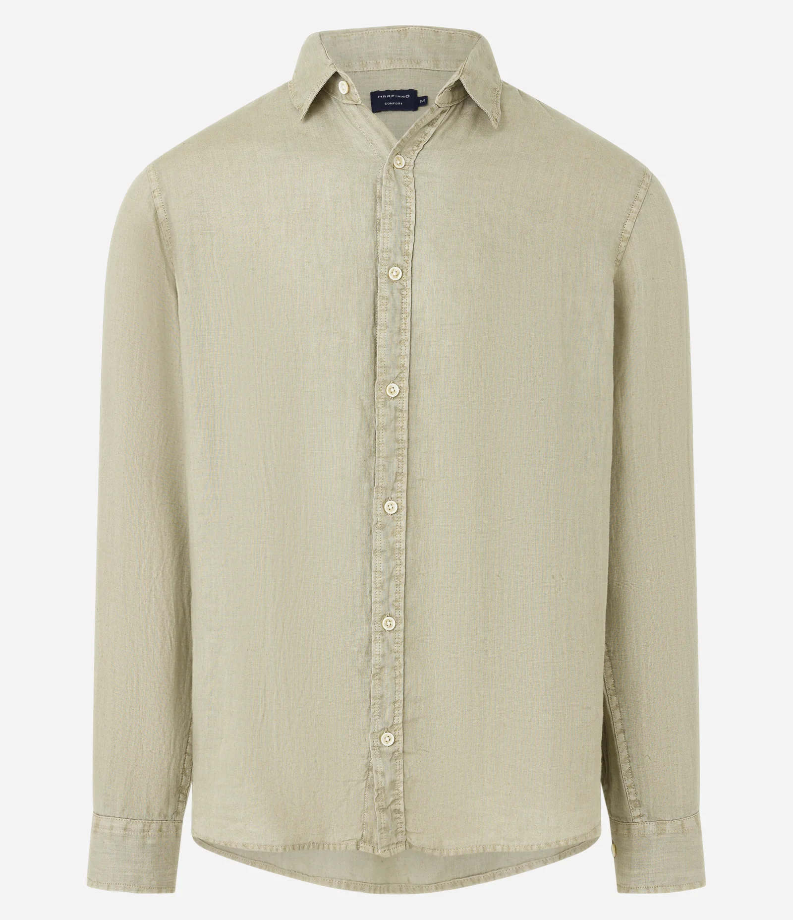 Camisa Comfort em Linho Puro e Gola com Lapela Verde Acinzentado 6