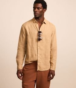 Camisa Comfort em Linho Puro e Gola com Lapela