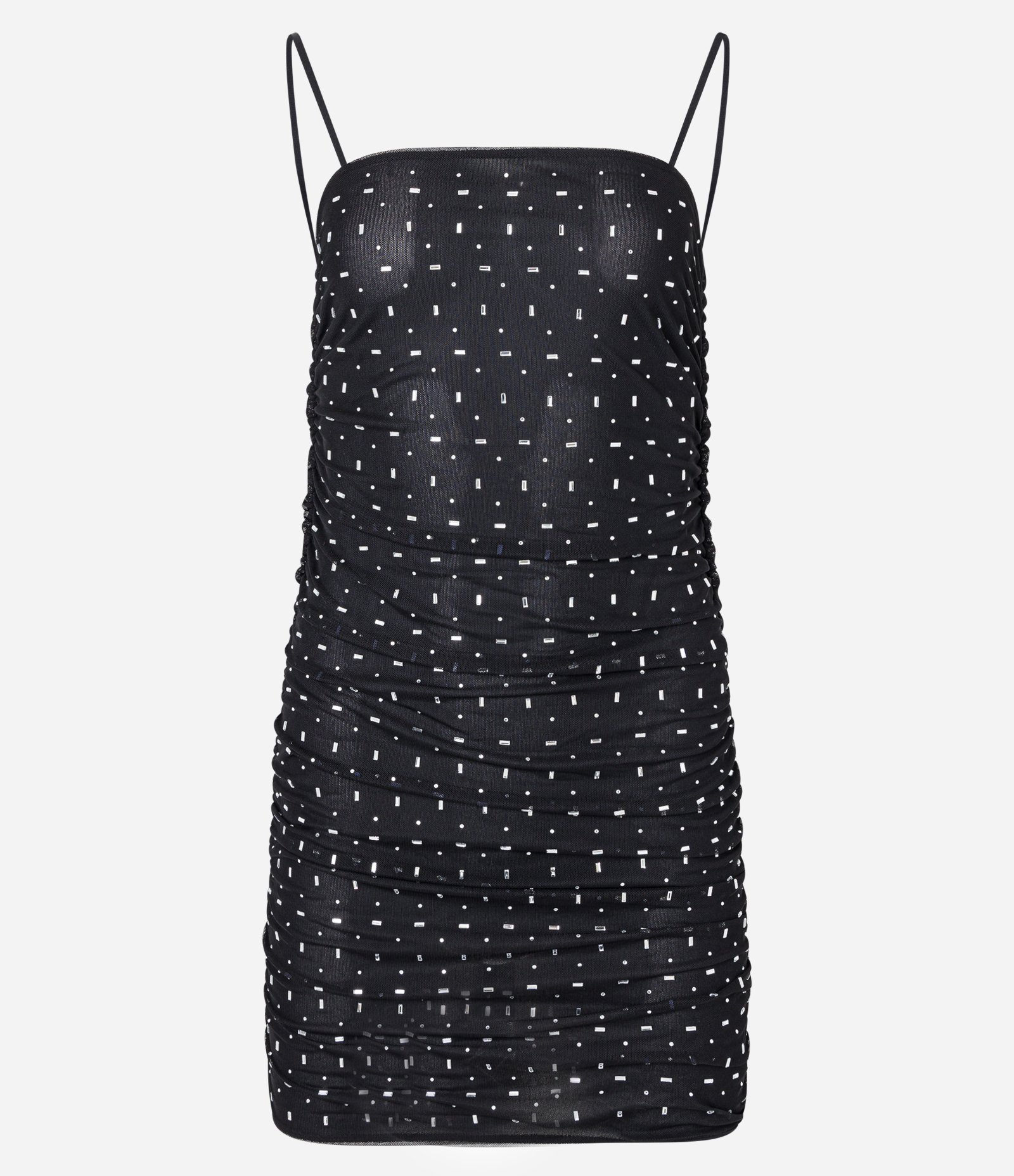 Vestido Curto em Tule Metalizado Franzidos Laterais e Brilhos Aplicados Preto 5